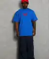Erkek Baskılı T-Shirt Kısa Kol Bisiklet Yaka Regular Fit Tişört - Saks Mavisi