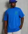 Erkek Baskılı T-Shirt Kısa Kol Bisiklet Yaka Regular Fit Tişört - Saks Mavisi