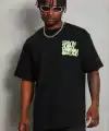 Erkek Baskılı T-Shirt Kısa Kol Bisiklet Yaka Regular Fit Tişört - Siyah