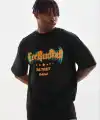 Erkek Baskılı T-Shirt Kısa Kol Bisiklet Yaka Regular Fit Tişört - Siyah
