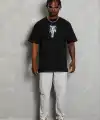 Erkek Baskılı T-Shirt Kısa Kol Bisiklet Yaka Regular Fit Tişört - Siyah