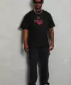 Erkek Baskılı T-Shirt Kısa Kol Bisiklet Yaka Regular Fit Tişört - Siyah