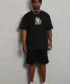 Erkek Baskılı T-Shirt Kısa Kol Bisiklet Yaka Regular Fit Tişört - Siyah
