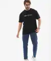 Erkek Baskılı T-Shirt Kısa Kol Bisiklet Yaka Regular Fit Tişört - Siyah