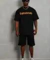 Erkek Baskılı T-Shirt Kısa Kol Bisiklet Yaka Regular Fit Tişört - Siyah