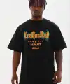 Erkek Baskılı T-Shirt Kısa Kol Bisiklet Yaka Regular Fit Tişört - Siyah