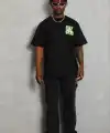 Erkek Baskılı T-Shirt Kısa Kol Bisiklet Yaka Regular Fit Tişört - Siyah