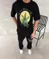 Erkek Baskılı T-Shirt Kısa Kol Bisiklet Yaka Regular Fit Yazlık Tişört - SiyahSiyah