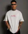 Erkek Baskılı T-Shirt Oversize Kısa kol Bisiklet yaka tişort - Beyaz