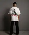 Erkek Baskılı T-Shirt Oversize Kısa kol Bisiklet yaka tişort - Beyaz