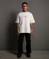 Erkek Baskılı T-Shirt Oversize Kısa kol Bisiklet yaka tişort - Beyaz