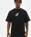 Erkek Baskılı T-Shirt Yazlık Kısa Kol Bisiklet Yaka Tişört - Siyah