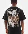 Erkek Baskılı T-Shirt Yazlık Kısa Kol Bisiklet Yaka Tişört - Siyah