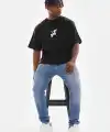 Erkek Baskılı T-Shirt Yazlık Kısa Kol Bisiklet Yaka Tişört - Siyah