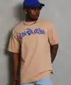 Erkek Baskılı Tişört Kısa Kol Bisiklet Yaka Oversize T-Shirt - Bej