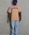 Erkek Baskılı Tişört Kısa Kol Bisiklet Yaka Oversize T-Shirt - Bej