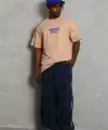 Erkek Baskılı Tişört Kısa Kol Bisiklet Yaka Oversize T-Shirt - Bej