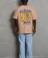 Erkek Baskılı Tişört Kısa Kol Bisiklet Yaka Oversize T-Shirt - Bej