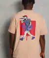 Erkek Baskılı Tişört Kısa Kol Bisiklet Yaka Oversize T-Shirt - Bej