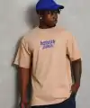 Erkek Baskılı Tişört Kısa Kol Bisiklet Yaka Oversize T-Shirt - Bej