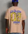 Erkek Baskılı Tişört Kısa Kol Bisiklet Yaka Oversize T-Shirt - Bej