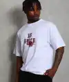Erkek Baskılı Tişört Kısa Kol Bisiklet Yaka Oversize T-Shirt - Beyaz