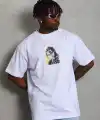 Erkek Baskılı Tişört Kısa Kol Bisiklet Yaka Oversize T-Shirt - Beyaz