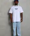 Erkek Baskılı Tişört Kısa Kol Bisiklet Yaka Oversize T-Shirt - Beyaz