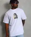 Erkek Baskılı Tişört Kısa Kol Bisiklet Yaka Oversize T-Shirt - Beyaz