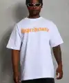 Erkek Baskılı Tişört Kısa Kol Bisiklet Yaka Oversize T-Shirt - Beyaz
