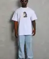 Erkek Baskılı Tişört Kısa Kol Bisiklet Yaka Oversize T-Shirt - Beyaz
