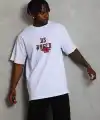 Erkek Baskılı Tişört Kısa Kol Bisiklet Yaka Oversize T-Shirt - Beyaz