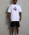 Erkek Baskılı Tişört Kısa Kol Bisiklet Yaka Oversize T-Shirt - Beyaz