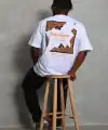 Erkek Baskılı Tişört Kısa Kol Bisiklet Yaka Oversize T-Shirt - Beyaz