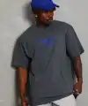 Erkek Baskılı Tişört Kısa Kol Bisiklet Yaka Oversize T-Shirt - Füme