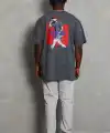 Erkek Baskılı Tişört Kısa Kol Bisiklet Yaka Oversize T-Shirt - Füme