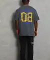 Erkek Baskılı Tişort Kısa Kol Bisiklet Yaka Oversize T-Shirt - Füme