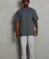 Erkek Baskılı Tişört Kısa Kol Bisiklet Yaka Oversize T-Shirt - Füme