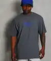Erkek Baskılı Tişört Kısa Kol Bisiklet Yaka Oversize T-Shirt - Füme