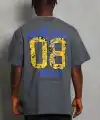 Erkek Baskılı Tişort Kısa Kol Bisiklet Yaka Oversize T-Shirt - Füme