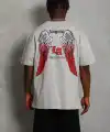 Erkek Baskılı Tişört Kısa Kol Bisiklet Yaka Oversize T-Shirt - Gri