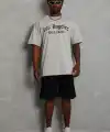 Erkek Baskılı Tişört Kısa Kol Bisiklet Yaka Oversize T-Shirt - Gri