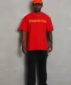 Erkek Baskılı Tişört Kısa Kol Bisiklet Yaka Oversize T-Shirt - Kırmızı