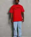 Erkek Baskılı Tişört Kısa Kol Bisiklet Yaka Oversize T-Shirt - Kırmızı