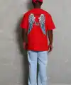 Erkek Baskılı Tişört Kısa Kol Bisiklet Yaka Oversize T-Shirt - Kırmızı