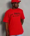 Erkek Baskılı Tişört Kısa Kol Bisiklet Yaka Oversize T-Shirt - Kırmızı