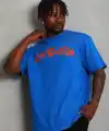 Erkek Baskılı Tişört Kısa Kol Bisiklet Yaka Oversize T-Shirt - Mavi