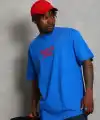 Erkek Baskılı Tişört Kısa Kol Bisiklet Yaka Oversize T-Shirt - Mavi