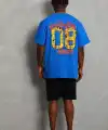 Erkek Baskılı Tişört Kısa Kol Bisiklet Yaka Oversize T-Shirt - Mavi