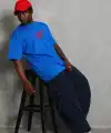 Erkek Baskılı Tişört Kısa Kol Bisiklet Yaka Oversize T-Shirt - Mavi